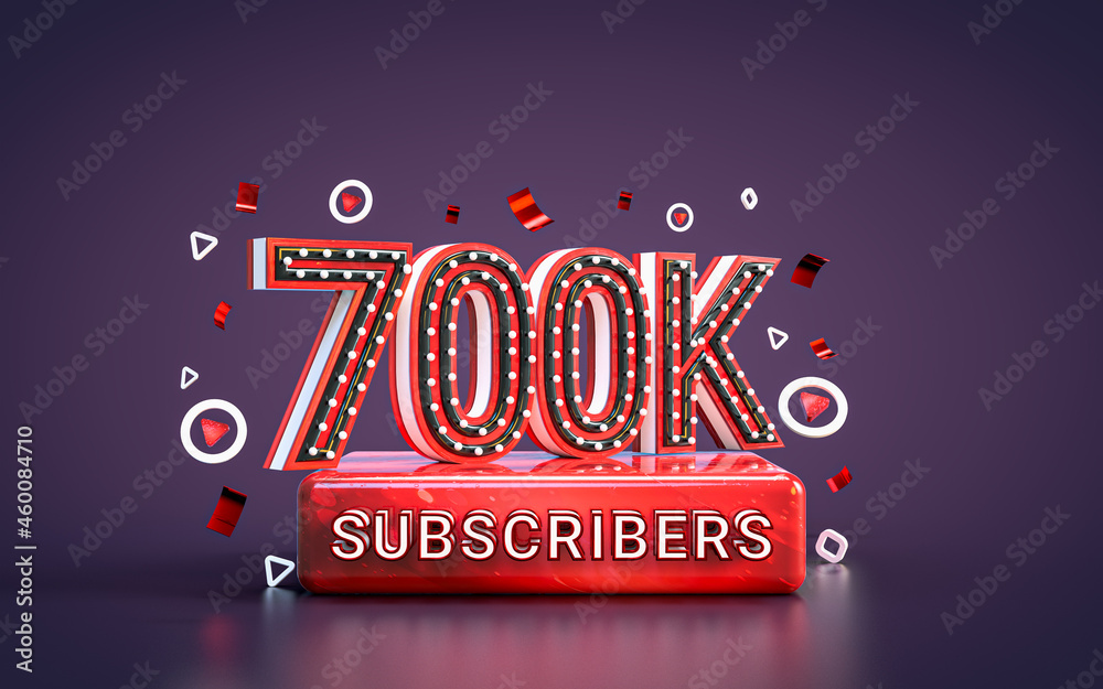 700k subscribers followers celebration. 3d render Social media congratulation card background