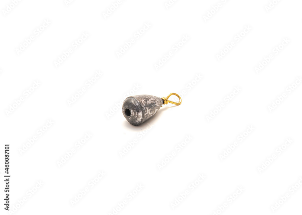 Silver bass casting sinker fishing tackle for bottom live bait rig isolated on white Silver bass casting sinker fishing tackle for bottom live bait rig isolated on white