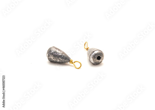 Two silver bass casting sinker fishing tackle for bottom live bait rig isolated on white photo