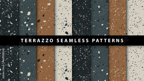 Set of terrazzo style seamless patterns. Premium Vector photo