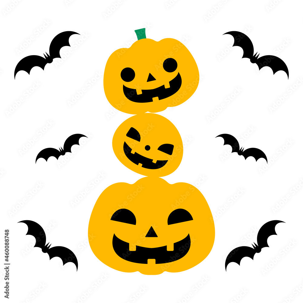 Naklejka premium ハロウィンのカボチャとコウモリのワンカットイラスト