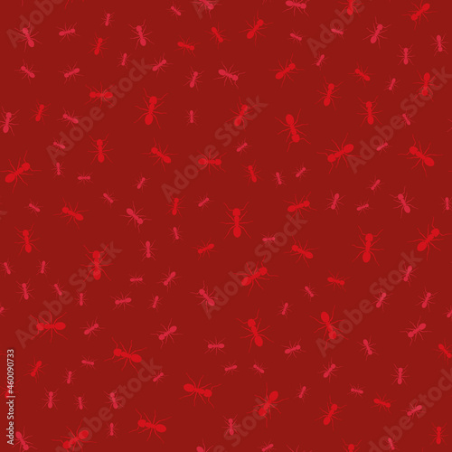 Beautiful patern ants on a red background. Vector image.
