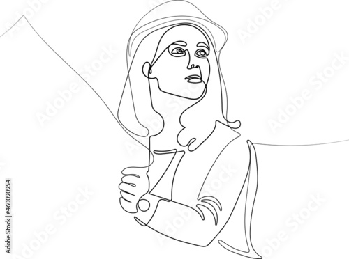 Industry maintenance engineer woman wearing uniform and safety helmet under inspection by tablet. Minilal line concept