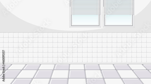 Empty white room with windows and white tiles