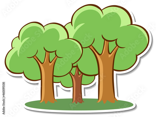 Cartoon tree sticker on white background