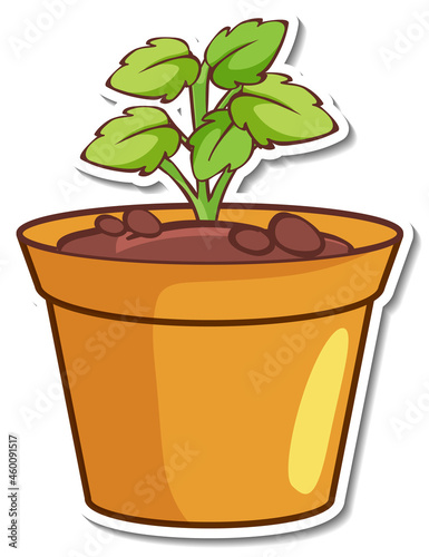 Sticker design with plant in a pot isolated