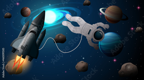 Astronaut and spaceship in space scene
