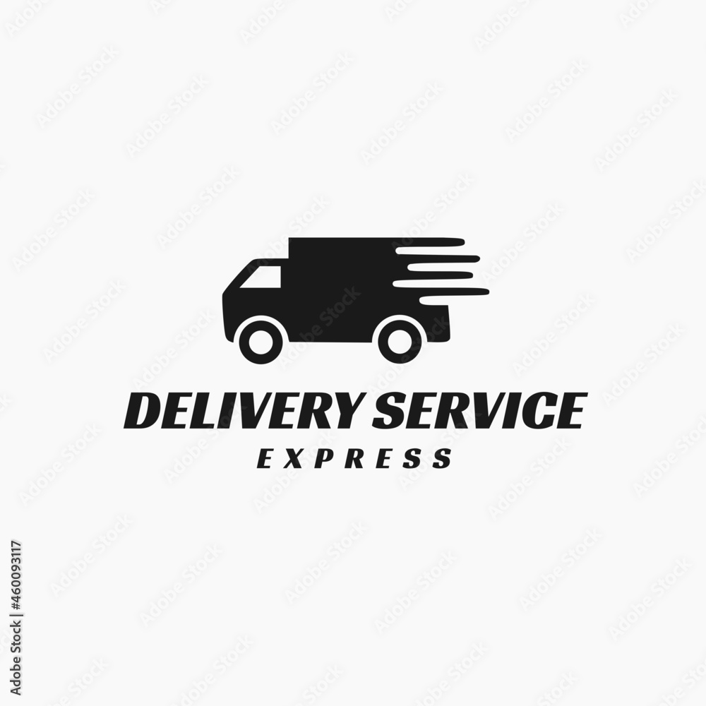 Delivery Service logo design. Silhouette of Van Car Vehicle with Express or Speed symbol, for Delivery Courier logo design