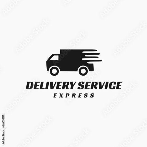 Delivery Service logo design. Silhouette of Van Car Vehicle with Express or Speed symbol, for Delivery Courier logo design