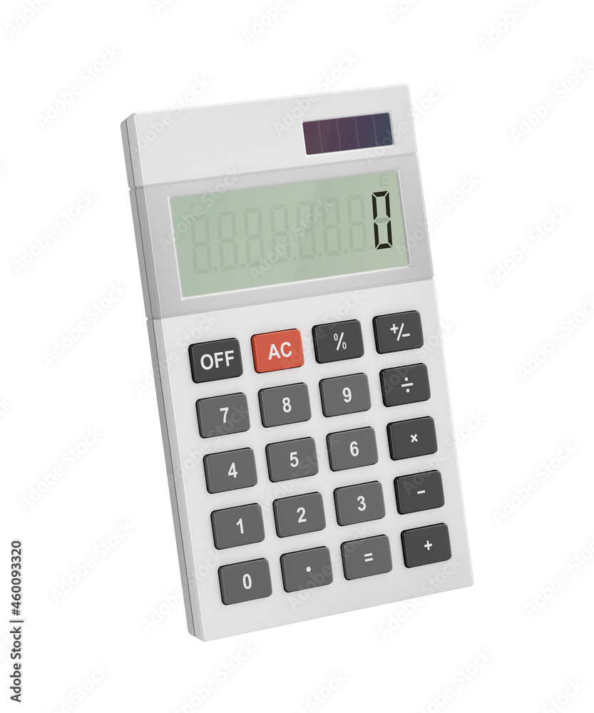 White plastic calculator isolated on white background White plastic calculator isolated on white background