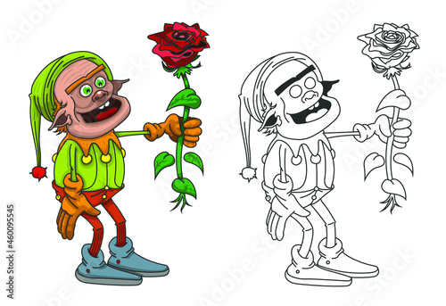 Lutin qui tient une fleur (rose)