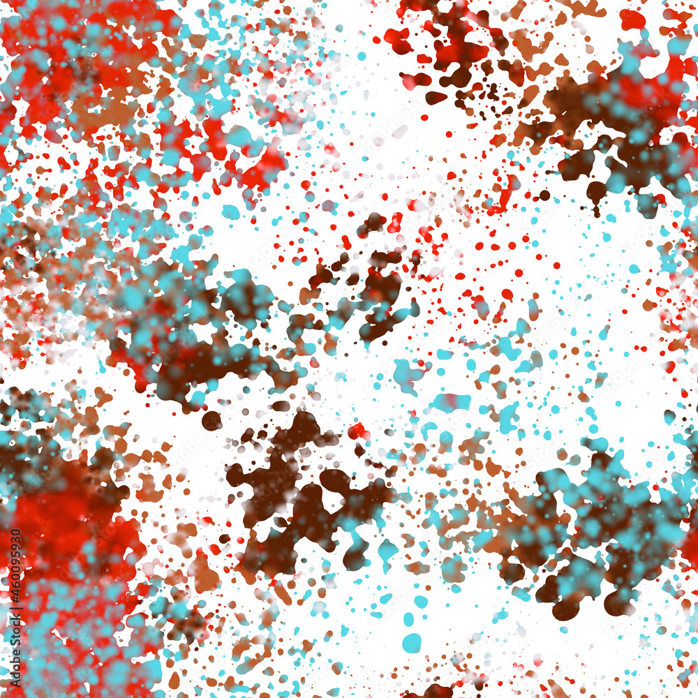 Red, blue and brown aquarel spots in a white background. seamless pattern