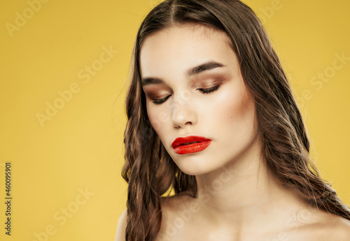 pretty woman attractive look luxury yellow background