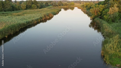 Summer sunny sunset river Ros quiet water, Central Ukraine