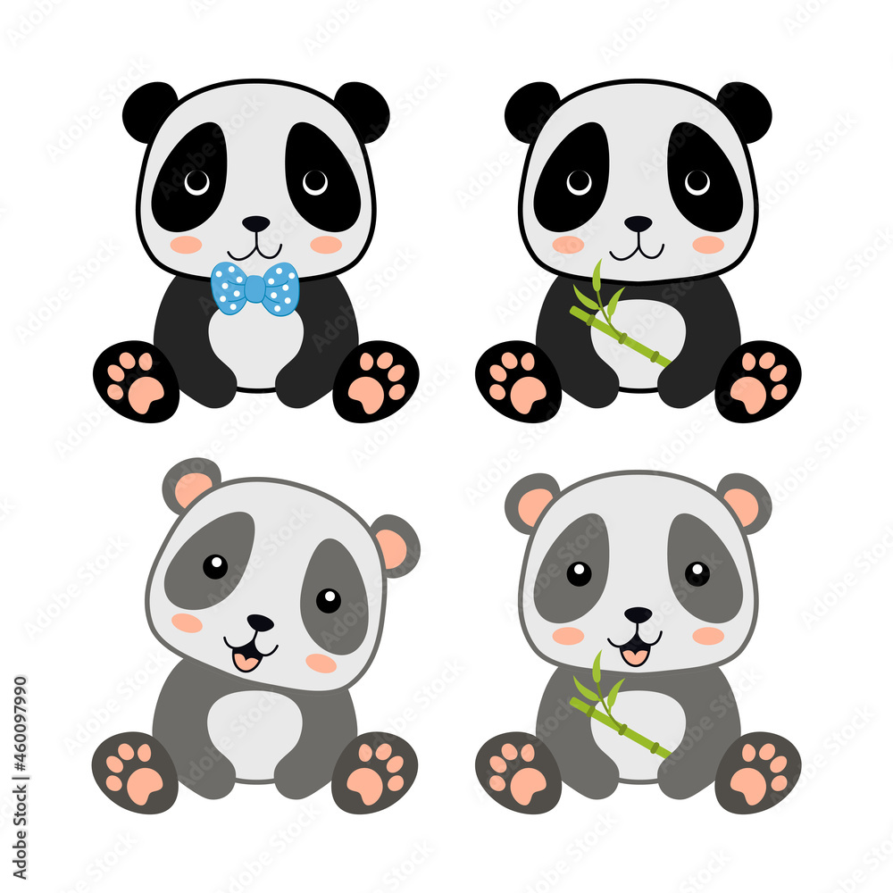 vector cute panda character with bamboo branch