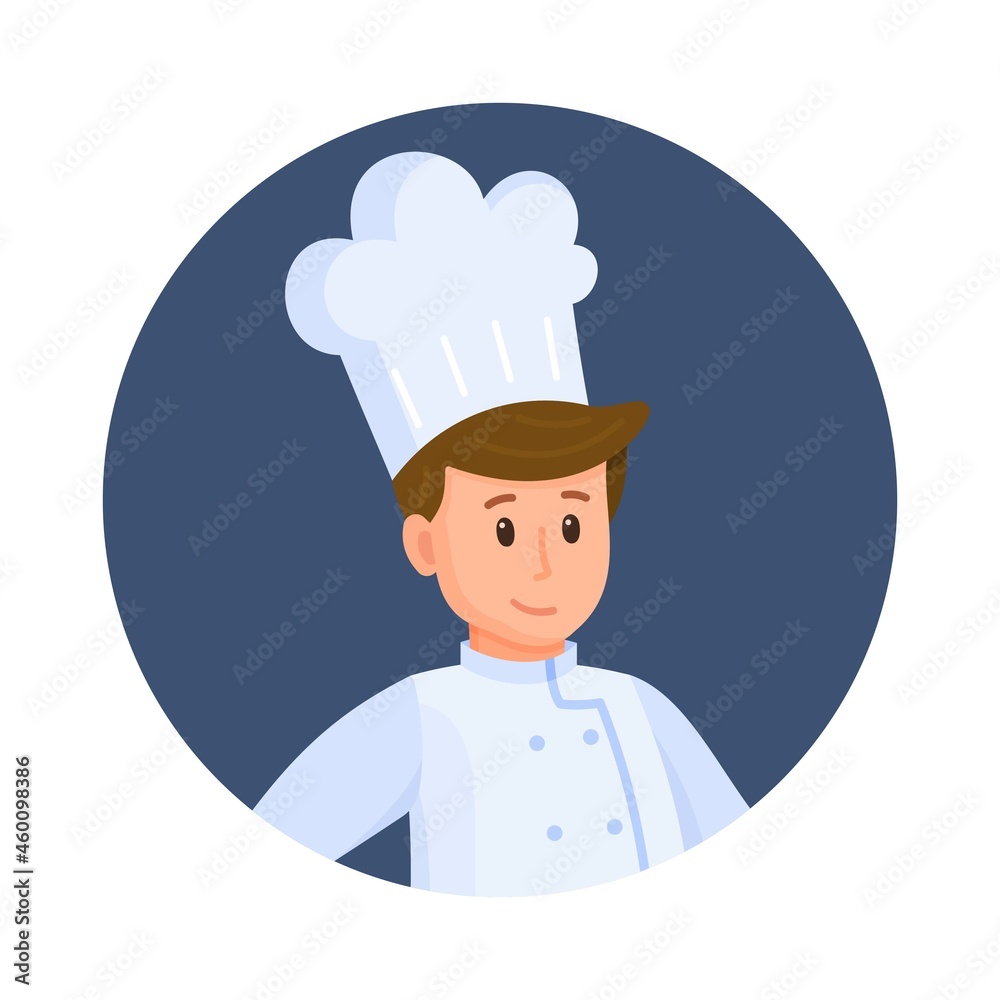 Vector illustration of chef avatar. Working in a restaurant. Head chef. Avatar for social networks. Rookie, work, restaurant. Tastes differ. The food of the gods. Vector illustration of chef avatar. Working in a restaurant. Head chef. Avatar for social networks. Rookie, work, restaurant. Tastes differ. The food of the gods.