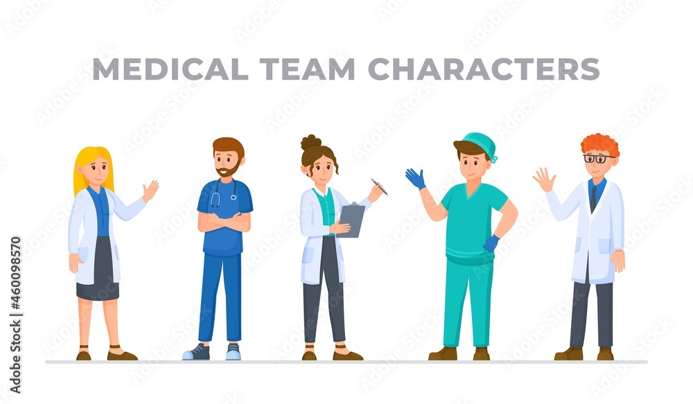 Vector illustration of doctors set isolated on a white background. Medical staff team concept in hospital. People working in a hospital or polyclinic. Honored doctors of the country.