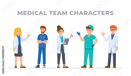 Vector illustration of doctors set isolated on a white background. Medical staff team concept in hospital. People working in a hospital or polyclinic. Honored doctors of the country.