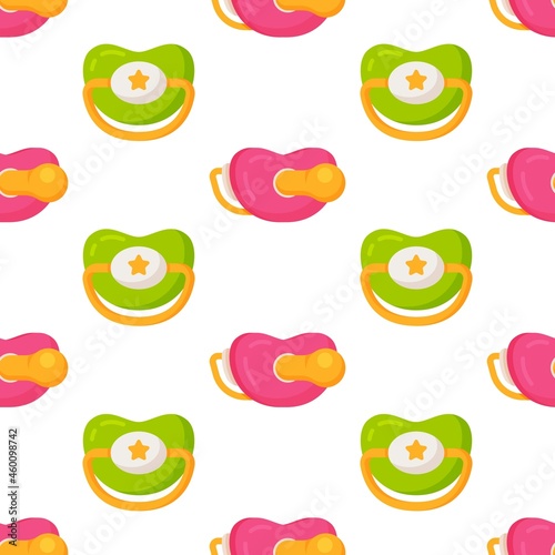 Vector illustration of the pacifier pattern. Baby pacifier seamless background pattern. Baby toy pacifier sign symbol pattern. Seamless pattern. 