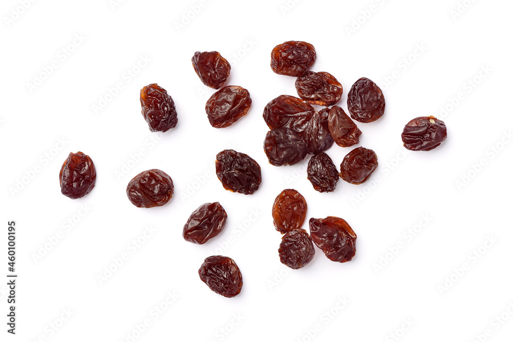 Top view of Raisins isolated on white background. Top view of Raisins isolated on white background.