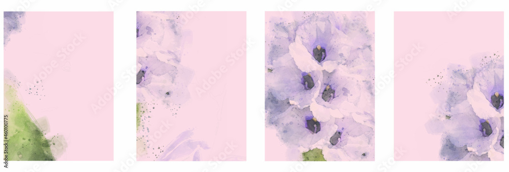 Abstract art background with flowers and watercolor hand painting design for wall decor, poster, wallpaper, wedding and VIP invite.
