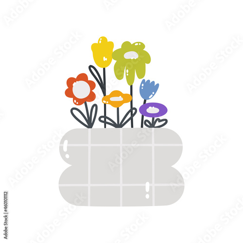 Rainbow abstract flowers in a vase. Vector illustration of isolated colors on a white background. A simple flat icon. Happy pride month.
