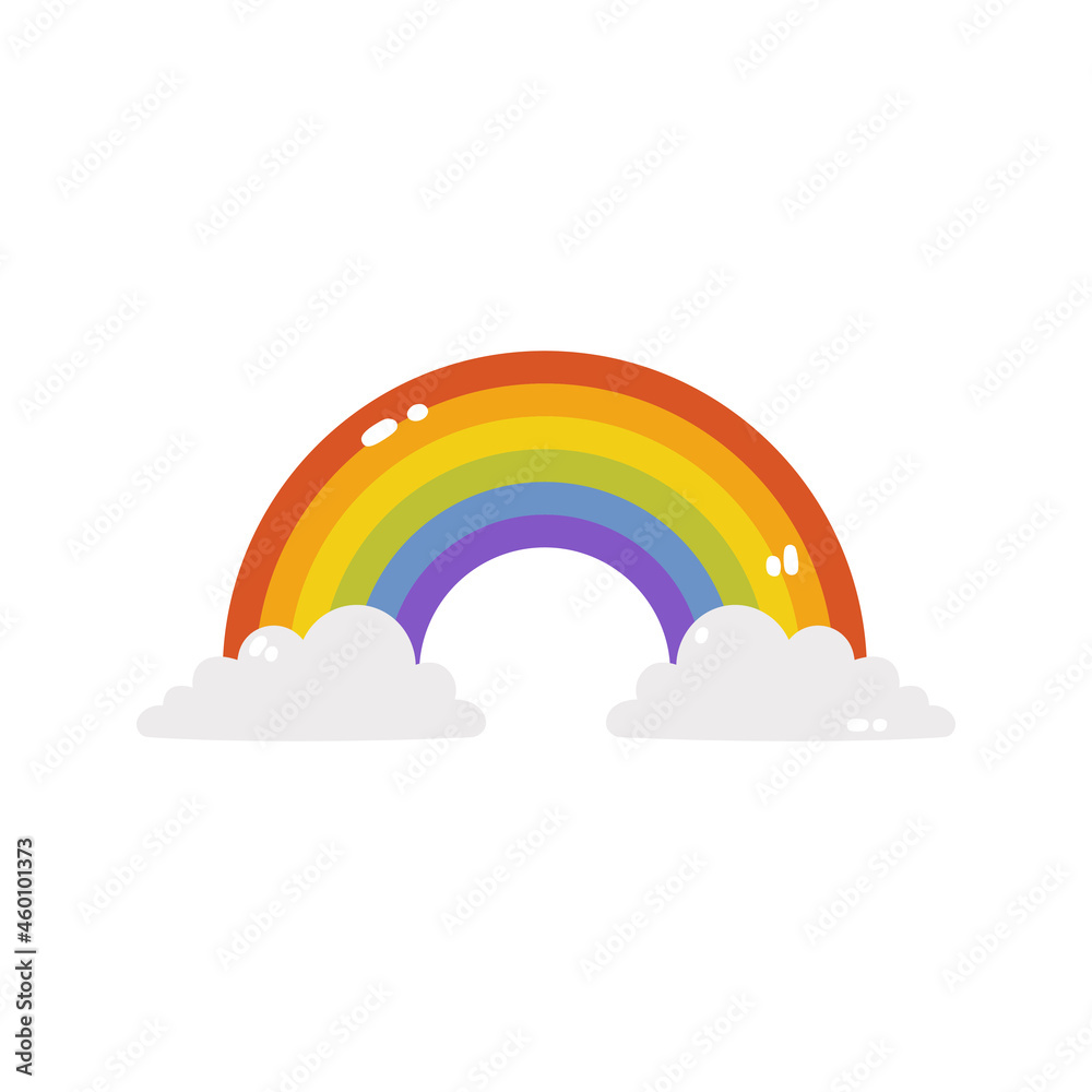 Rainbow with clouds is an LGBTQ symbol . Vector illustration of an isolated rainbow on a white background. A simple flat rainbow icon. Happy pride month. Rainbow with clouds is an LGBTQ symbol . Vector illustration of an isolated rainbow on a white background. A simple flat rainbow icon. Happy pride month.