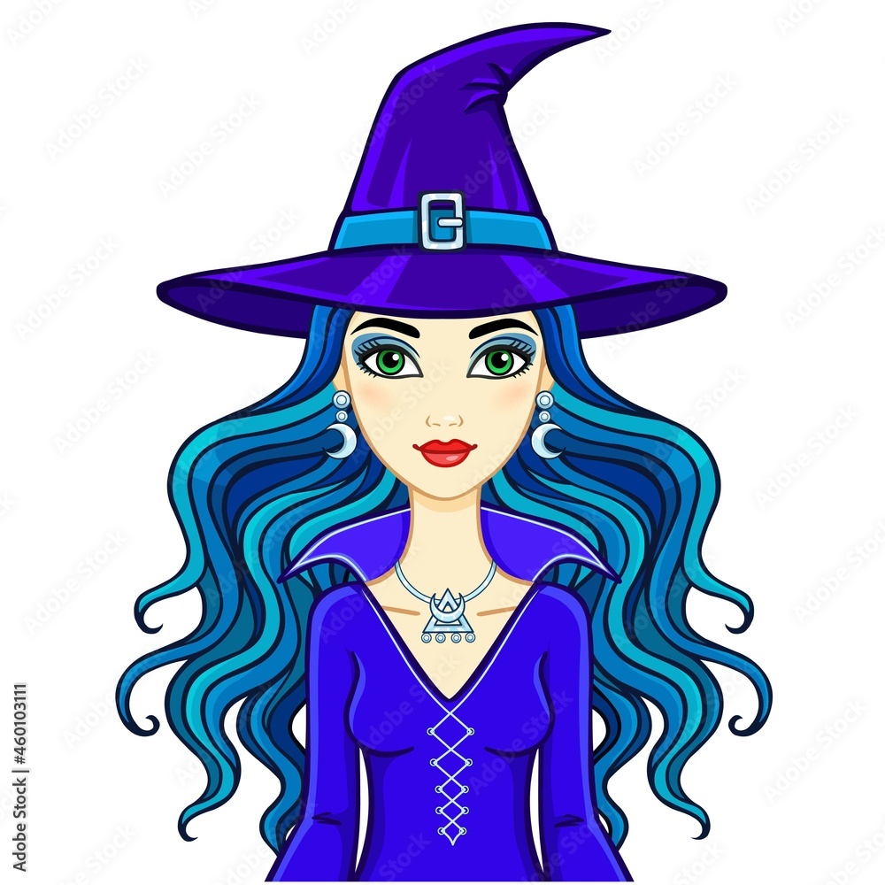 Animation beautiful witch. Vector illustration isolated on a white background. Animation beautiful witch. Vector illustration isolated on a white background.