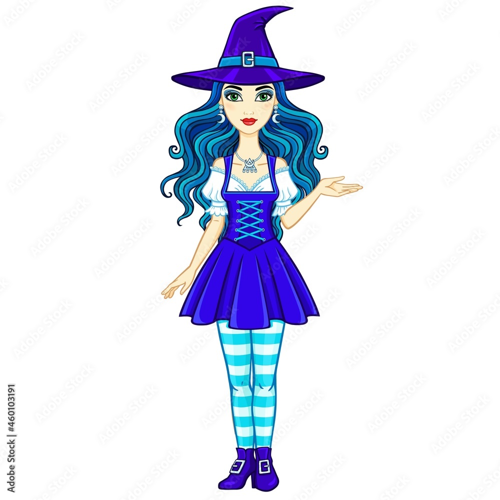 Animation beautiful witch. Vector illustration isolated on a white background. Animation beautiful witch. Vector illustration isolated on a white background.
