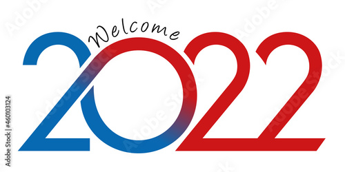 Carte de vœux au graphisme dynamique pour présenter l’année 2022 avec une succession de courbes de couleur rouge et bleu sur un fond blanc.