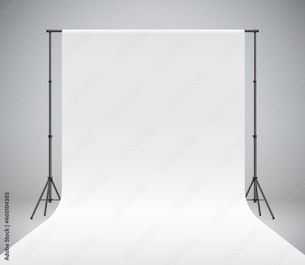 White photo studio backdrop, realistic vector illustration. Photography