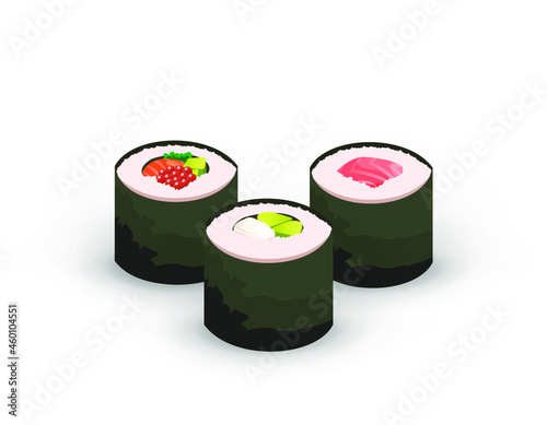 Assorted rolls with different types. Japanese food. Traditional Asian meal. Vector illustration for cafe, restaurant, menu, cards, prints, stickers