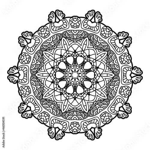 Abstract circular pattern with many details and geometry elements in form of mandala. Vector illustration for coloring book, henna, mehndi, decoration, fabric, wall interior, cloth