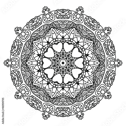 Abstract circular pattern with many details and geometry elements in form of mandala. Vector illustration for coloring book, henna, mehndi, decoration, fabric, wall interior, cloth