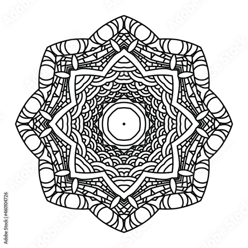 Circular pattern. Abstract ornament with many details and geometry elements in form of mandala. Vector illustration for coloring book, henna, mehndi, decoration