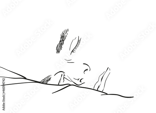 Sketch of sleeping handsome man face, Hand drawn vector linear illustration