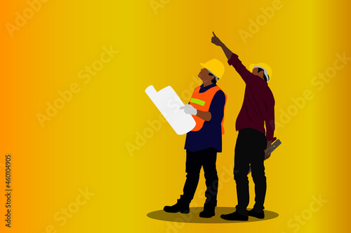 Vector illustration of Engineer and worker man team, Technician and builders construction teamwork cartoon character
