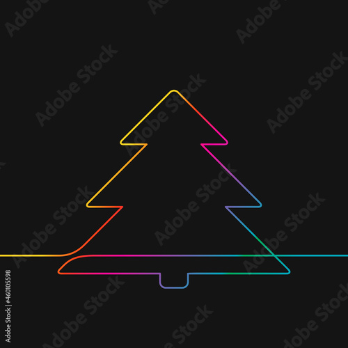 One line drawing of christmas tree  Rainbow colors on black background vector minimalistic linear illustration made of continuous line