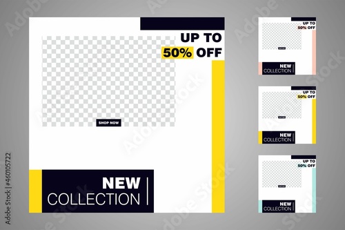 New set of editable minimal banner templates. Suitable for social media posts and web or internet ads. Vector illustration with photo college. © artdesign99_