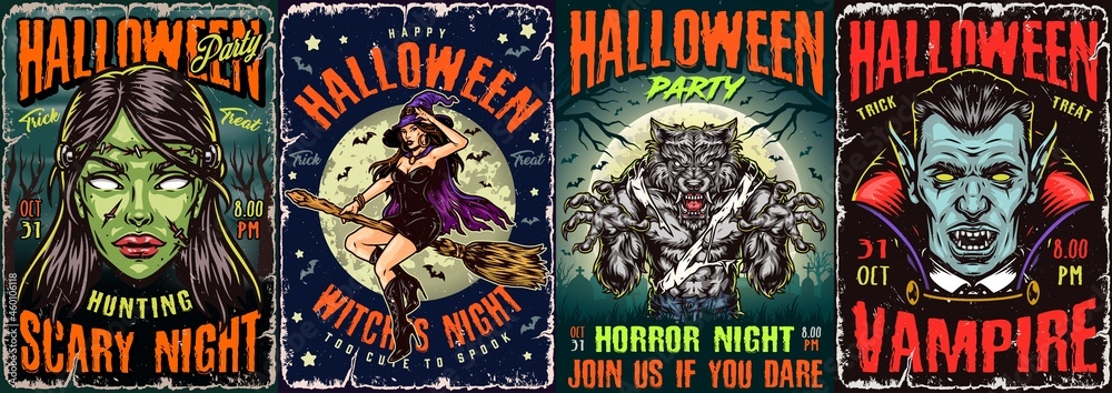 Plakat Halloween night colorful posters set