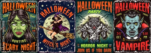 Fotografie, Obraz Halloween night colorful posters set