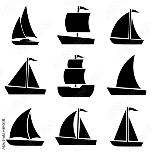 Sailboat icon, stock vector, boat logo isolated on white background