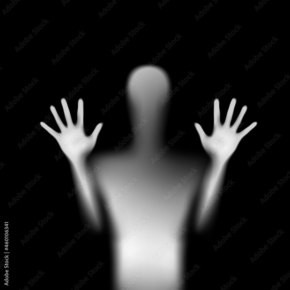 Shadow Blur of Horror Man Behind the Matte Glass. Blurry Hand, Body Figure Abstraction, and Two Palms. The Reflection of the Silhouette Through the Light. Illustration on Black Background Shadow Blur of Horror Man Behind the Matte Glass. Blurry Hand, Body Figure Abstraction, and Two Palms. The Reflection of the Silhouette Through the Light. Illustration on Black Background