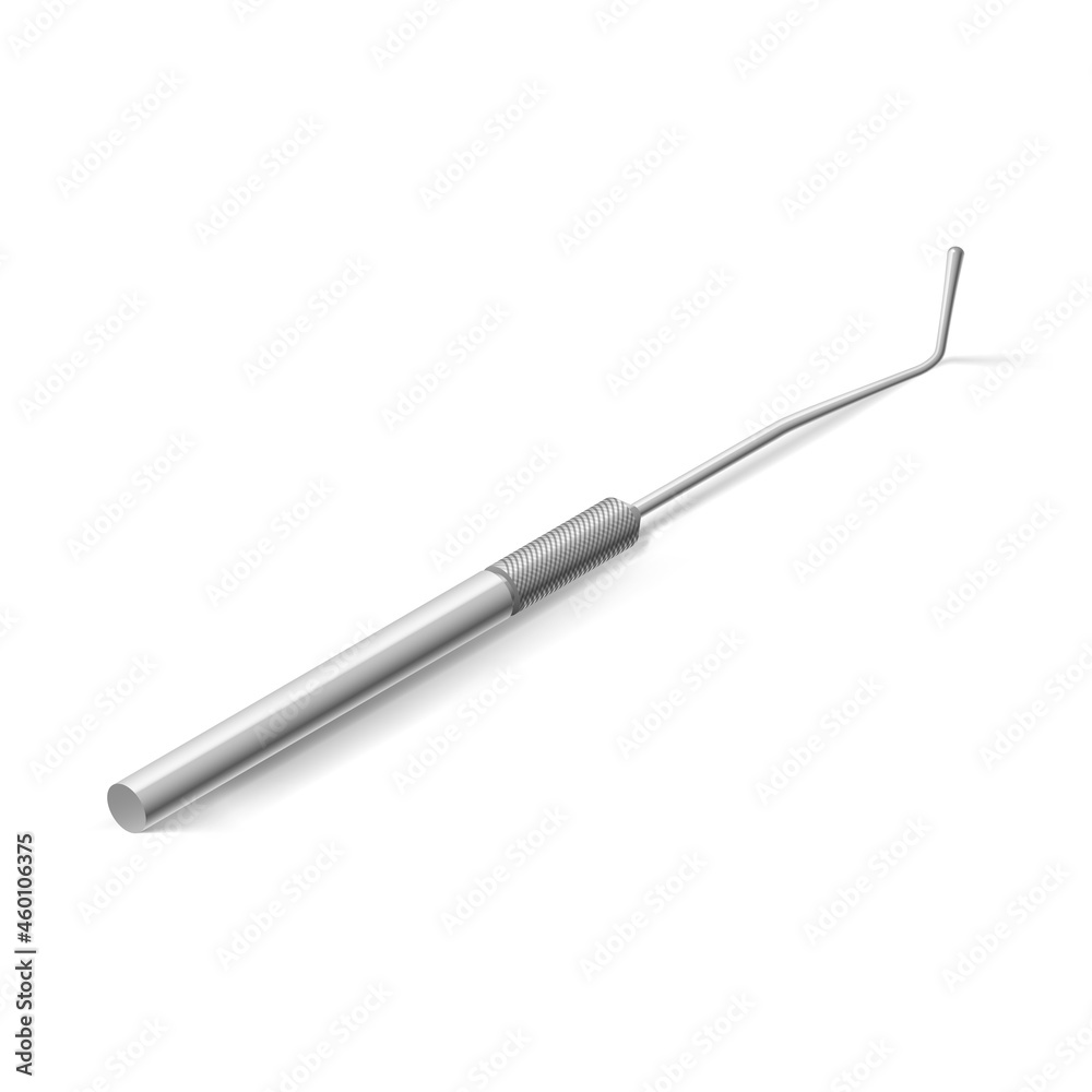 Basic Dental Instrument - Probe for Teeth. Item of Medical Equipment for Teeth Dental Care. Dental Hygiene and Healthcare Concept on White Background