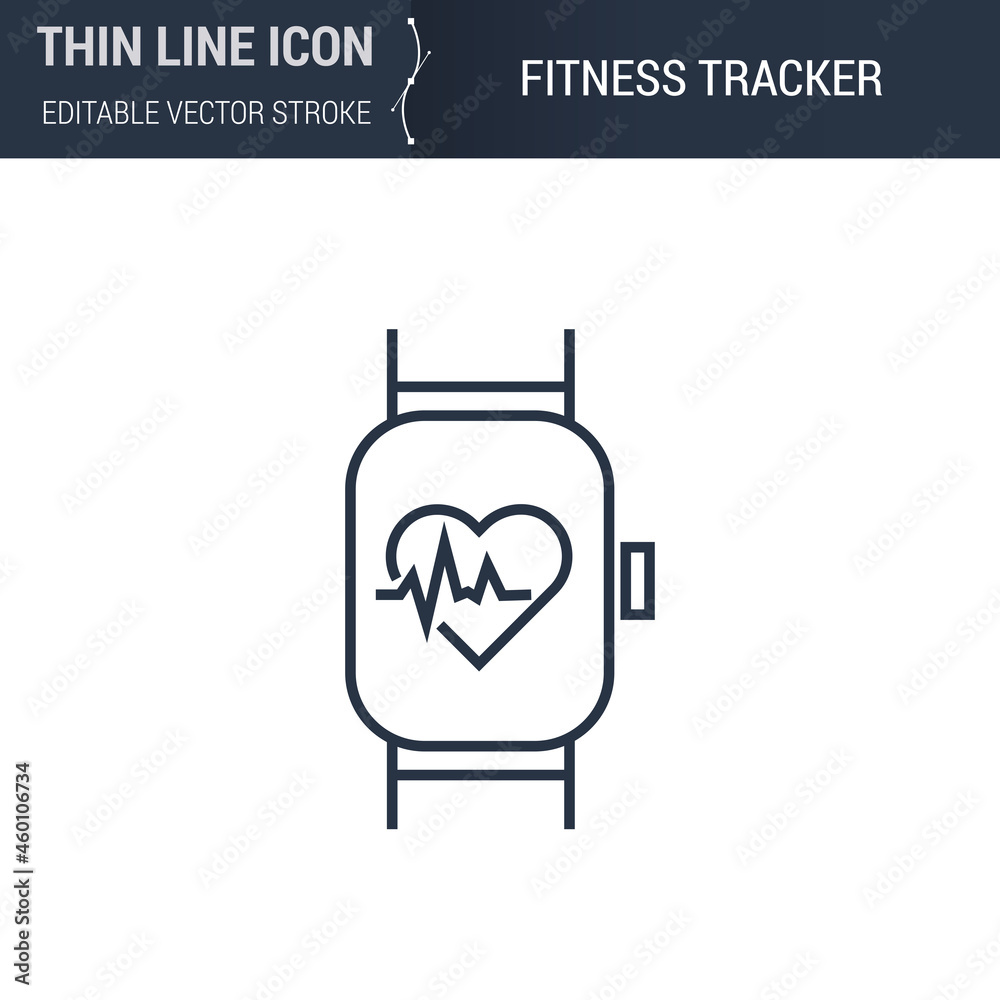 Obraz premium Symbol of Fitness Tracker Thin Line Icon of Sport and Fitness. Stroke Pictogram Graphic Suitable for Infographics. Editable Vector Stroke. Premium Mono Linear Plain Laconic Logo