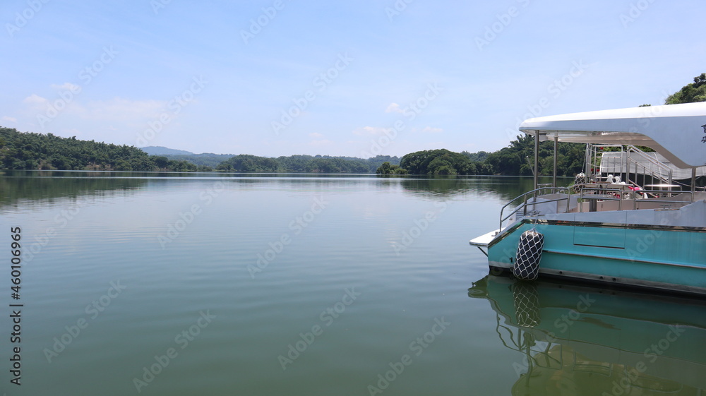 sightseeing by boat of wusanto reservoir in summer design for holiday and leisure time