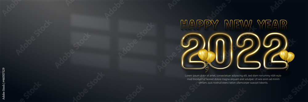 Happy new year 2022 gold banner template with blank space