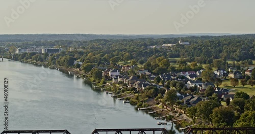 Augusta Georgia Aerial v10 pan shot from river golf club and waterfront residential areas toward downtown cityscape across savannah river - Shot with Inspire 2, X7 camera - October 2020 photo
