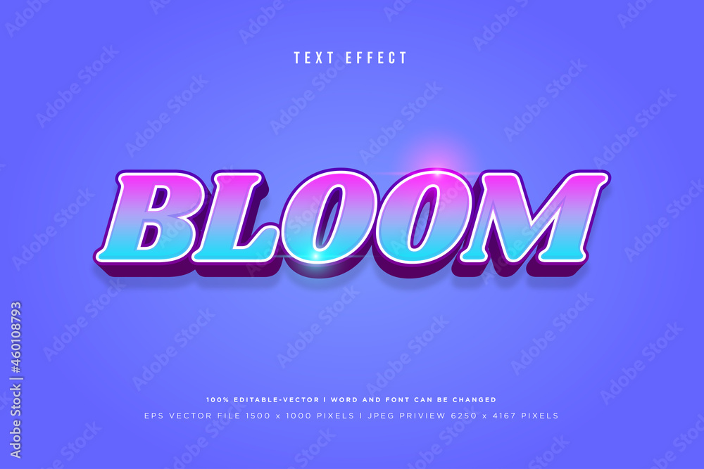 Bloom 3d text effect on blue background