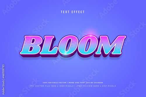 Bloom 3d text effect on blue background